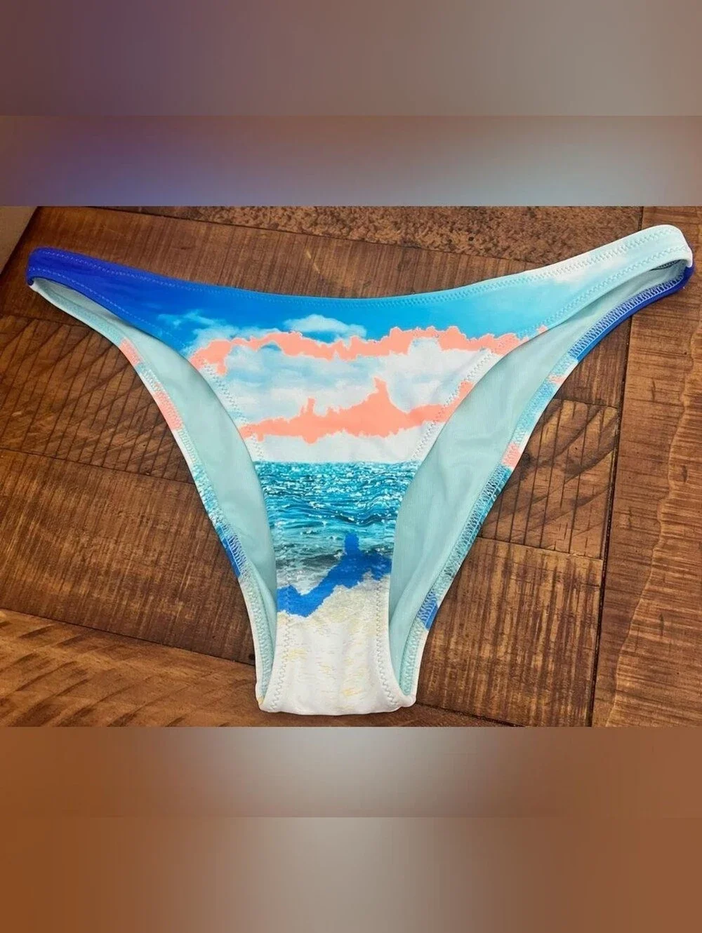 Aerie Coral & Blue Ocean-Print Bikini Bottom